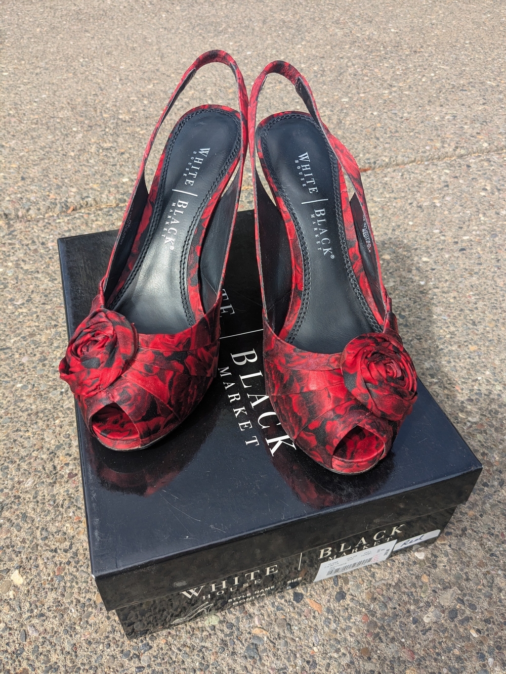 White House Black Market Red Floral Slingback Peep-Toe Heels